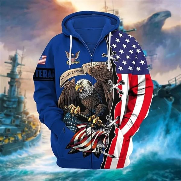 Sweat à capuche zippé imprimé US ARMY pour hommes, haut vintage PVD, graphique militaire vétéran américain, mode cool pour enfants, nouveau, 3D – Image 5