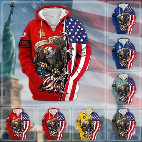 Sweat à capuche zippé imprimé US ARMY pour hommes, haut vintage PVD, graphique militaire vétéran américain, mode cool pour enfants, nouveau, 3D