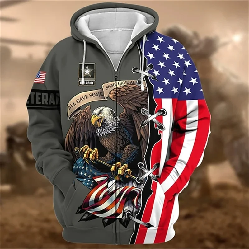 Sweat à capuche zippé imprimé US ARMY pour hommes, haut vintage PVD, graphique militaire vétéran américain, mode cool pour enfants, nouveau, 3D Sweat à capuche zippé imprimé US ARMY pour hommes, haut vintage PVD, graphique militaire vétéran américain, mode cool pour enfants, nouveau, 3D