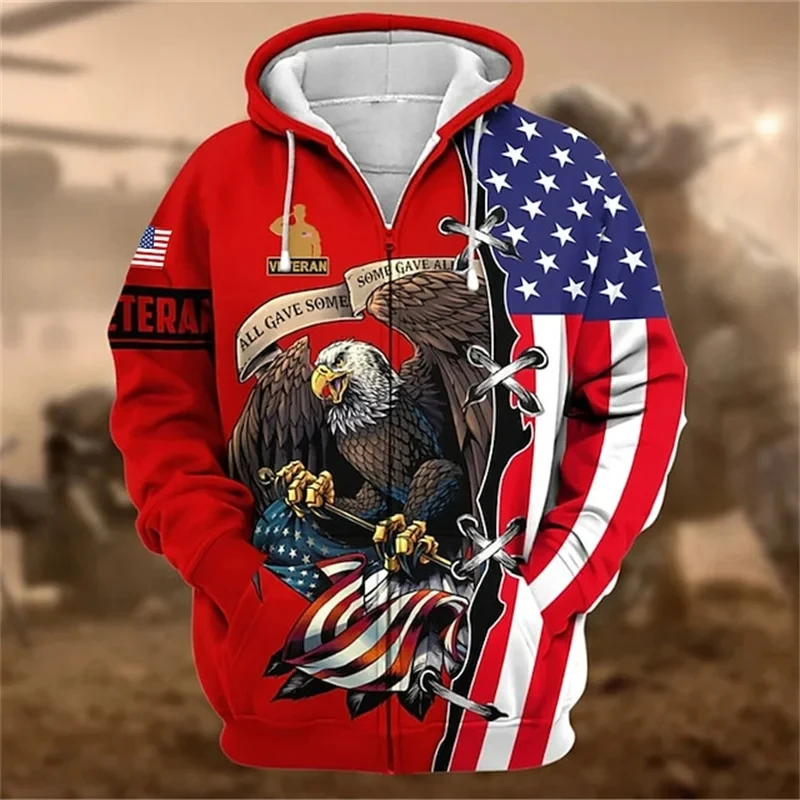 Sweat à capuche zippé imprimé US ARMY pour hommes, haut vintage PVD, graphique militaire vétéran américain, mode cool pour enfants, nouveau, 3D Sweat à capuche zippé imprimé US ARMY pour hommes, haut vintage PVD, graphique militaire vétéran américain, mode cool pour enfants, nouveau, 3D