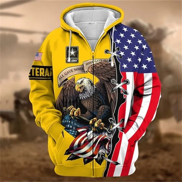 Sweat à capuche zippé imprimé US ARMY pour hommes, haut vintage PVD, graphique militaire vétéran américain, mode cool pour enfants, nouveau, 3D – Image 4