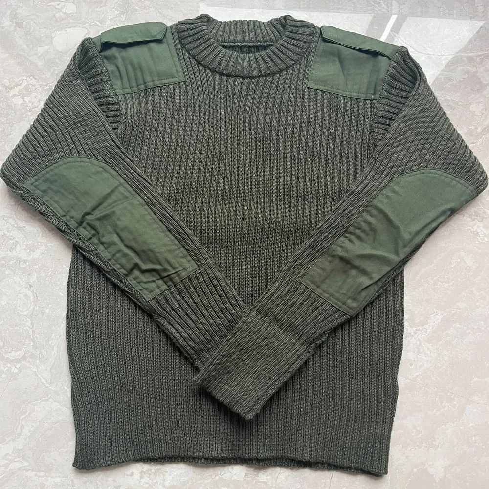 Dulsweater-Maillot militaire pour homme, pull de l'armée britannique, patch en laine, tricots à col rond, vert vintage, froid, hiver