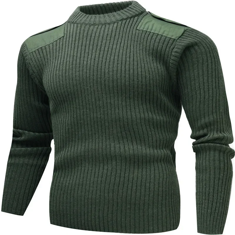 Dulsweater-Maillot militaire pour homme, pull de l'armée britannique, patch en laine, tricots à col rond, vert vintage, froid, hiver