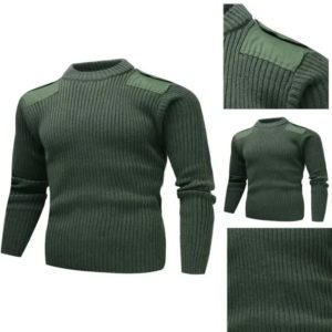 Dulsweater-Maillot militaire pour homme, pull de l'armée britannique, patch en laine, tricots à col rond, vert vintage, froid, hiver