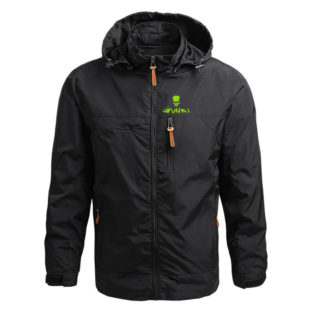 Veste à capuche imprimée Gunki pour hommes, coupe-vent décontracté, manteau de camping militaire imperméable, fermeture éclair, mode printemps et automne, 2024