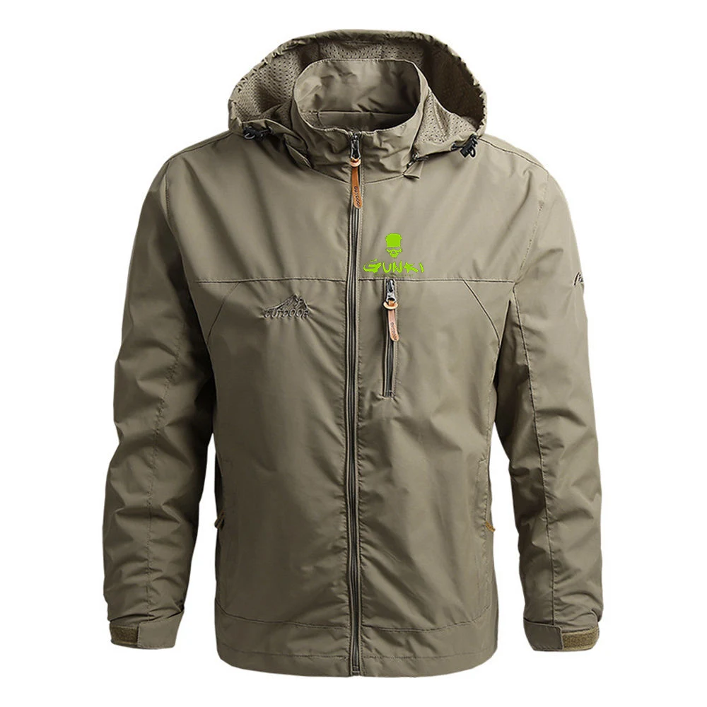 Veste à capuche imprimée Gunki pour hommes, coupe-vent décontracté, manteau de camping militaire imperméable, fermeture éclair, mode printemps et automne, 2024