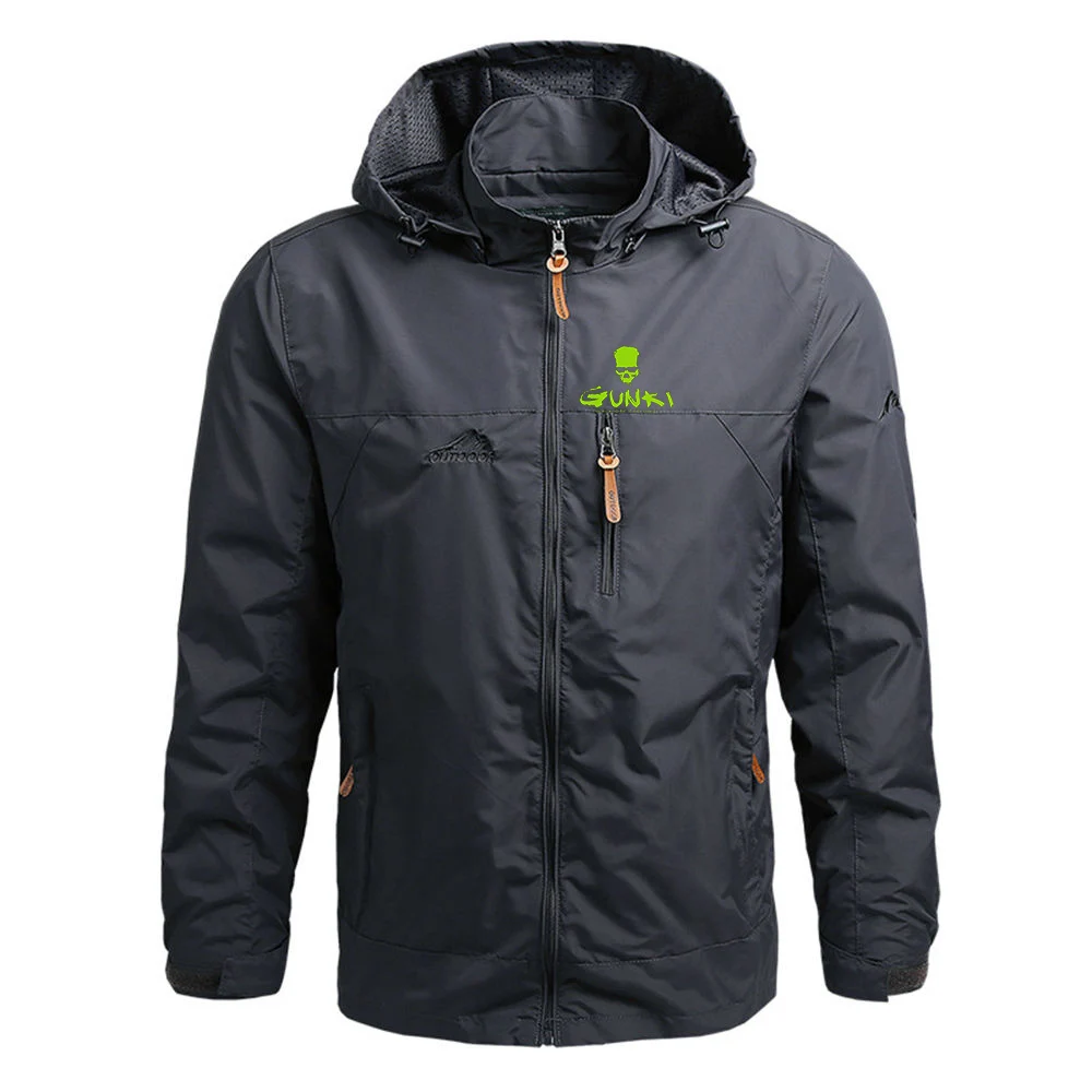 Veste à capuche imprimée Gunki pour hommes, coupe-vent décontracté, manteau de camping militaire imperméable, fermeture éclair, mode printemps et automne, 2024