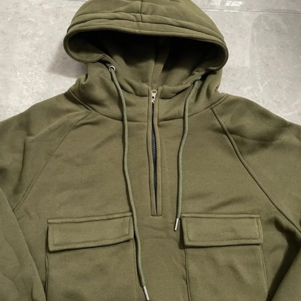 Veste à Capuche Homme, Demi-Fermeture Éclair, Solide, Chaud, Sourire, Militaire, PVD, Multi Poches, Optique, Extérieur, Polaire – Image 5