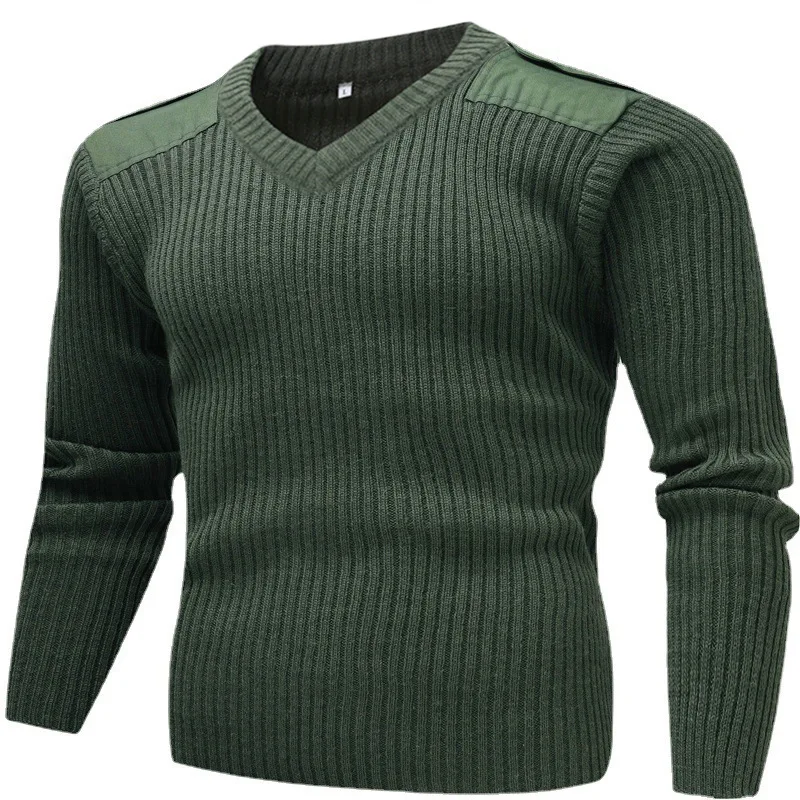 Pulls en laine à manches longues de style européen pour hommes, pulls vintage, col rond, vert armée, chaud, américains, mâle, hiver