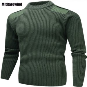 Pulls en laine à manches longues de style européen pour hommes, pulls vintage, col rond, vert armée, chaud, américains, mâle, hiver