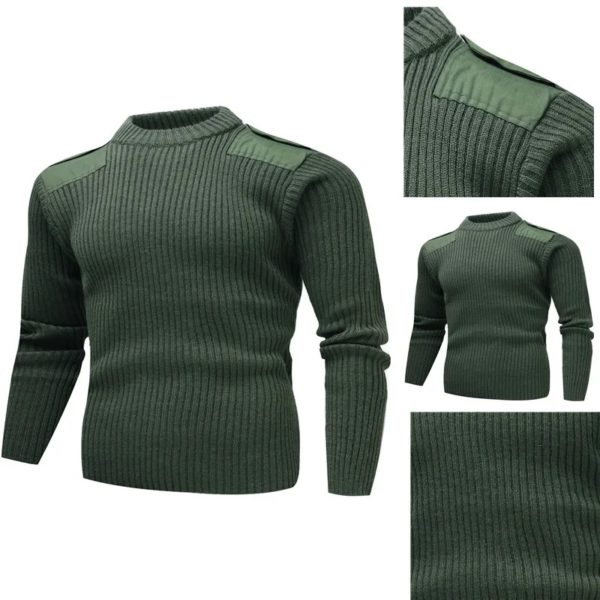 Pulls en laine à manches longues de style européen pour hommes, pulls vintage, col rond, vert armée, chaud, américains, mâle, hiver – Image 4