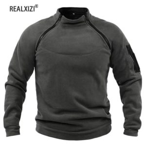Sweat à Capuche à Col Montant pour Homme, Veste Polaire Smile, Coupe-Vent, Chaud, Fermeture Éclair Latérale, Pull Militaire Thermique de Randonnée