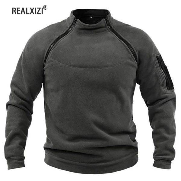 Sweat à Capuche à Col Montant pour Homme, Veste Polaire Smile, Coupe-Vent, Chaud, Fermeture Éclair Latérale, Pull Militaire Thermique de Randonnée
