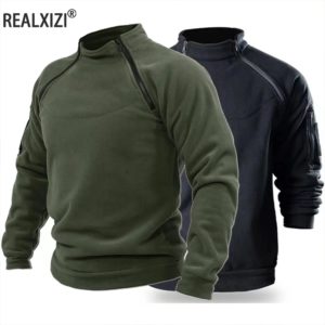 Hommes militaire pull manches longues zip sweat - shirt col montant veste extérieur randonnée armée loisirs pull