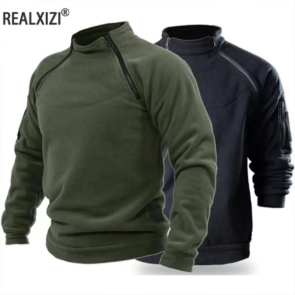 Hommes militaire pull manches longues zip sweat - shirt col montant veste extérieur randonnée armée loisirs pull