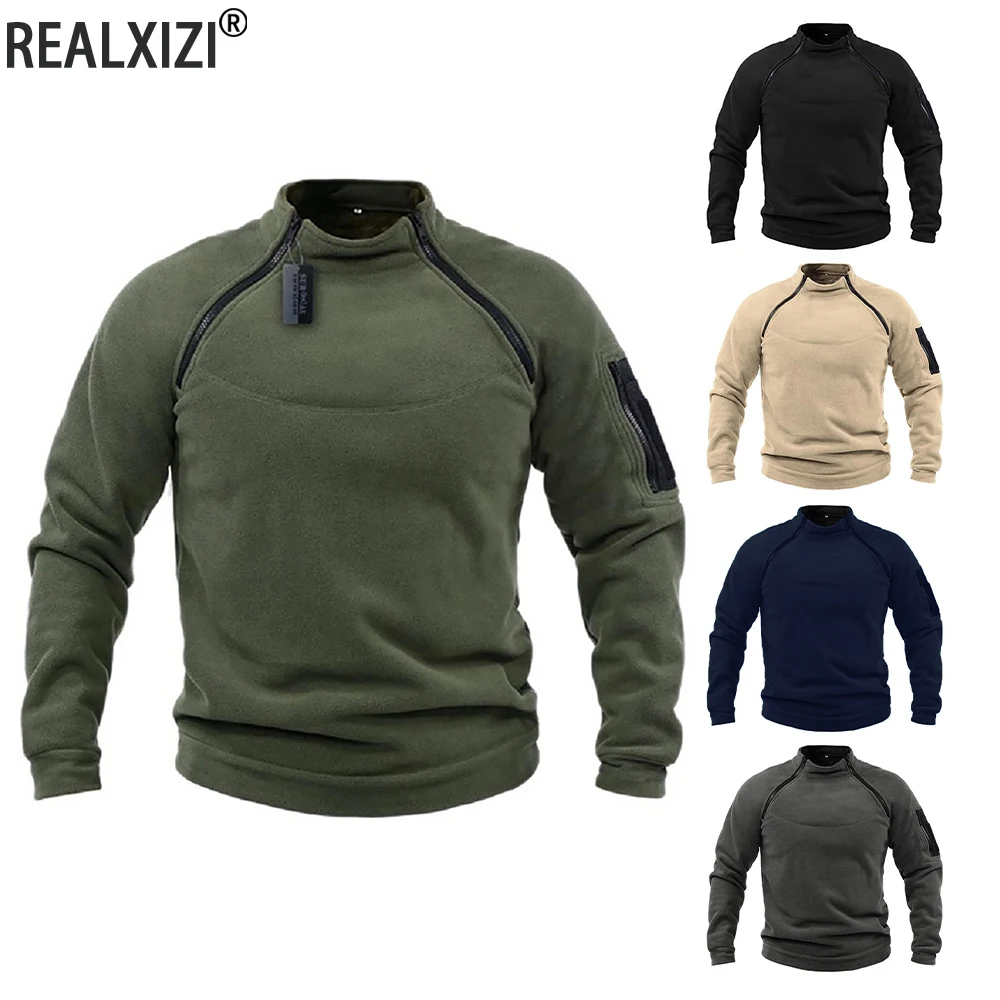 Hommes militaire pull manches longues zip sweat - shirt col montant veste extérieur randonnée armée loisirs pull
