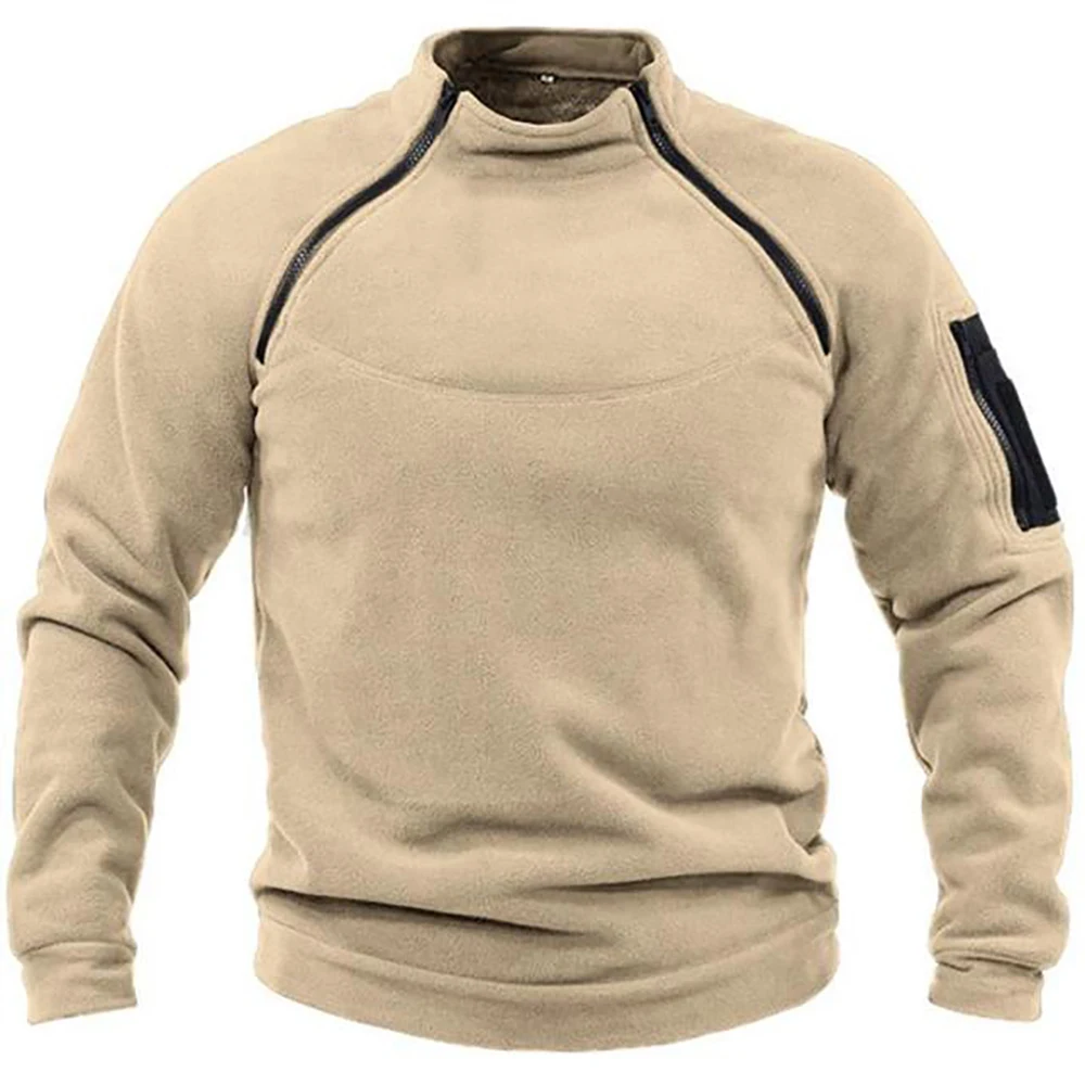 Hommes militaire pull manches longues zip sweat - shirt col montant veste extérieur randonnée armée loisirs pull