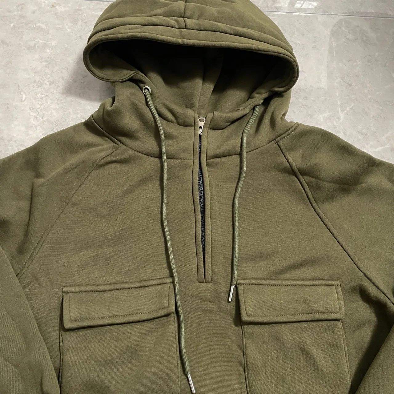 Veste à Capuche Homme, Demi-Fermeture Éclair, Solide, Chaud, Sourire, Militaire, PVD, Multi Poches, Optique, Extérieur, Polaire