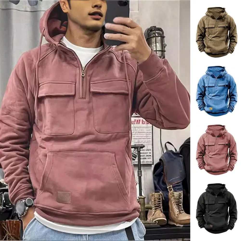 Vestes à capuche pour hommes, sweats à capuche pour hommes, demi-fermeture éclair, gardien, solide, chaud, sourire, militaire, PVD, multi-poches, optique, extérieur, polaire