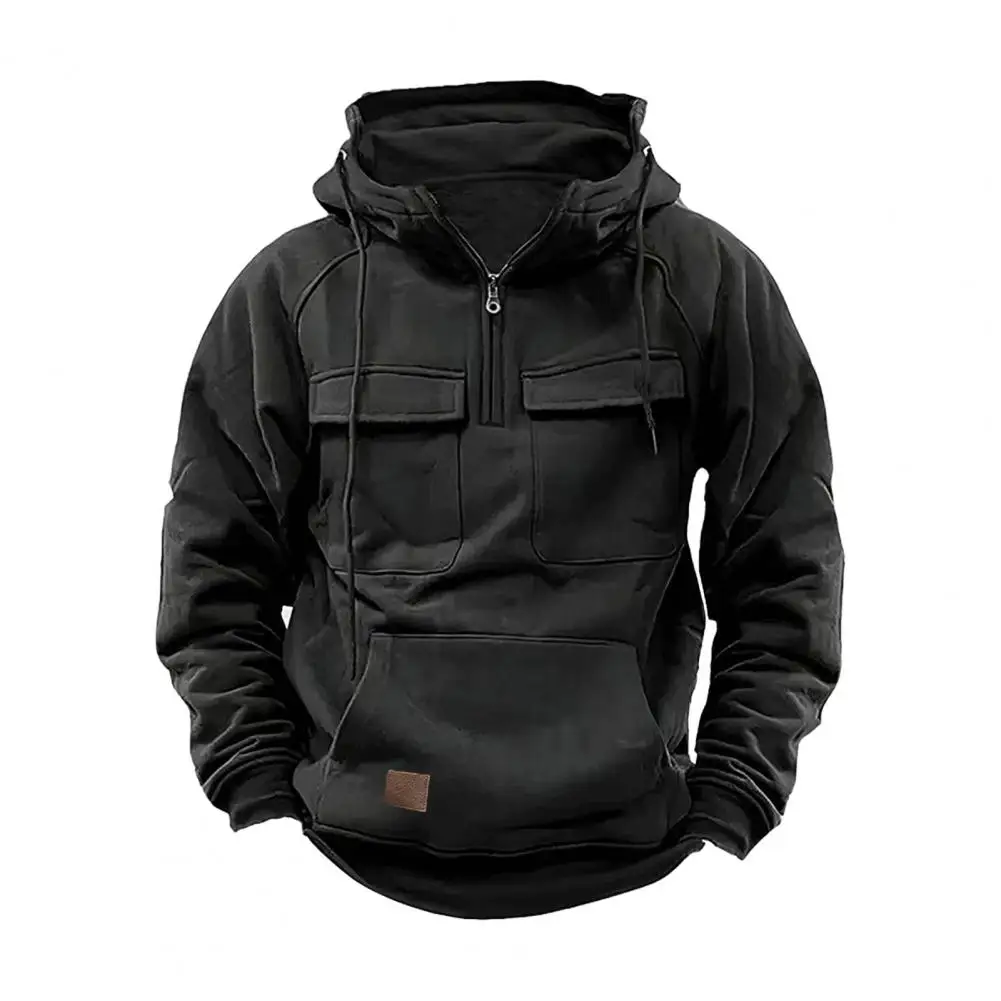 Vestes à capuche pour hommes, sweats à capuche pour hommes, demi-fermeture éclair, gardien, solide, chaud, sourire, militaire, PVD, multi-poches, optique, extérieur, polaire