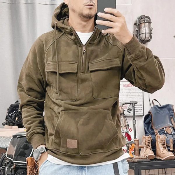 Vestes à capuche pour hommes, sweats à capuche pour hommes, demi-fermeture éclair, gardien, solide, chaud, sourire, militaire, PVD, multi-poches, optique, extérieur, polaire – Image 2