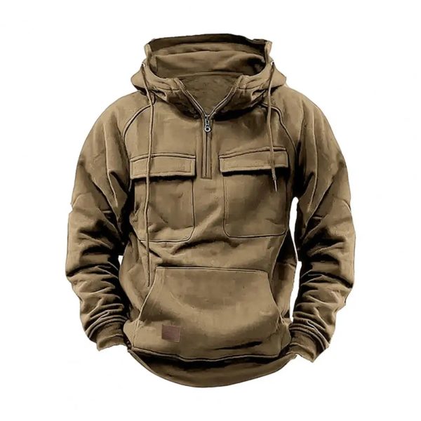 Vestes à capuche pour hommes, sweats à capuche pour hommes, demi-fermeture éclair, gardien, solide, chaud, sourire, militaire, PVD, multi-poches, optique, extérieur, polaire – Image 5