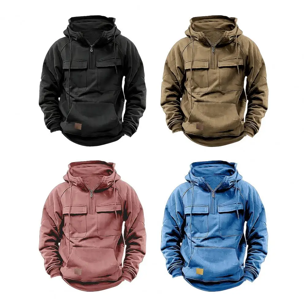 Vestes à capuche pour hommes, sweats à capuche pour hommes, demi-fermeture éclair, gardien, solide, chaud, sourire, militaire, PVD, multi-poches, optique, extérieur, polaire