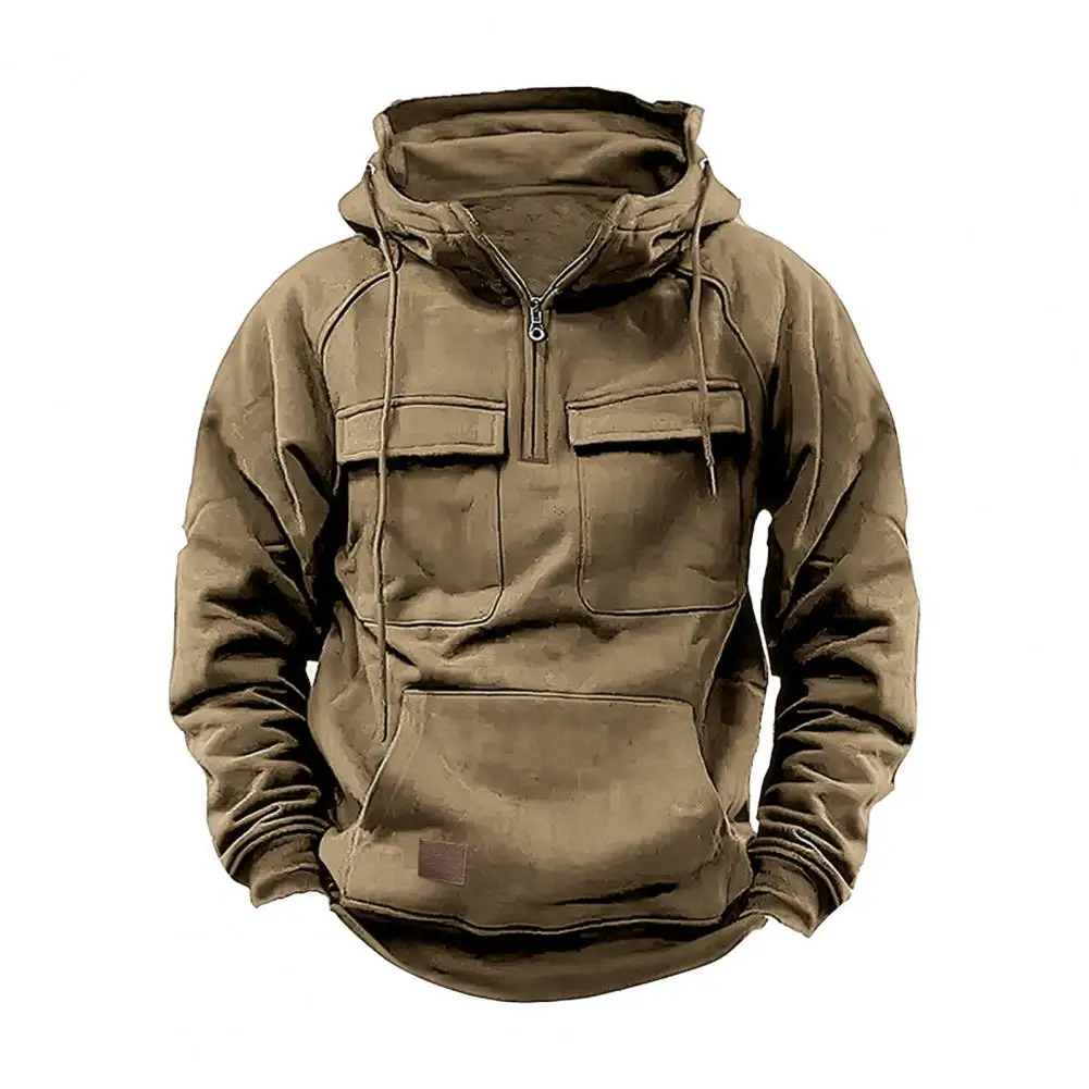 Vestes à capuche pour hommes, sweats à capuche pour hommes, demi-fermeture éclair, gardien, solide, chaud, sourire, militaire, PVD, multi-poches, optique, extérieur, polaire