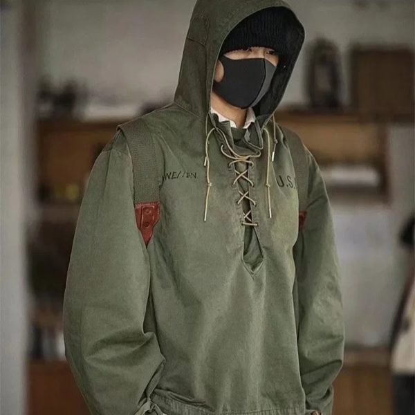 Sweat à capuche de style militaire pour hommes, sweat-shirt vintage, veste verte, coupe adt, vêtements de travail, mauvais temps, sweats à capuche décontractés, PVD, automne – Image 4
