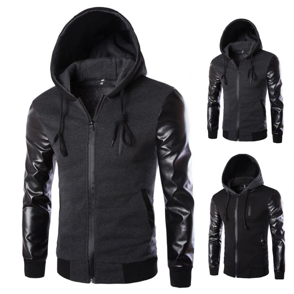 Veste en similicuir pour homme, sweats à capuche avec poches, coupe-vent militaire PVD, printemps, automne