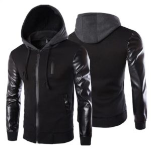 Veste en similicuir pour homme, sweats à capuche avec poches, coupe-vent militaire PVD, printemps, automne