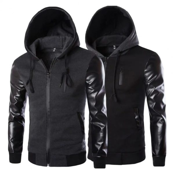 Veste en similicuir pour homme, sweats à capuche avec poches, coupe-vent militaire PVD, printemps, automne – Image 2