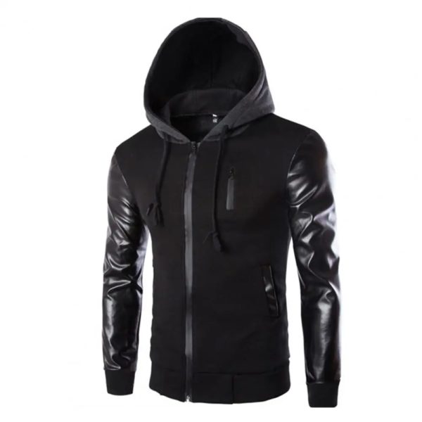 Veste en similicuir pour homme, sweats à capuche avec poches, coupe-vent militaire PVD, printemps, automne – Image 3