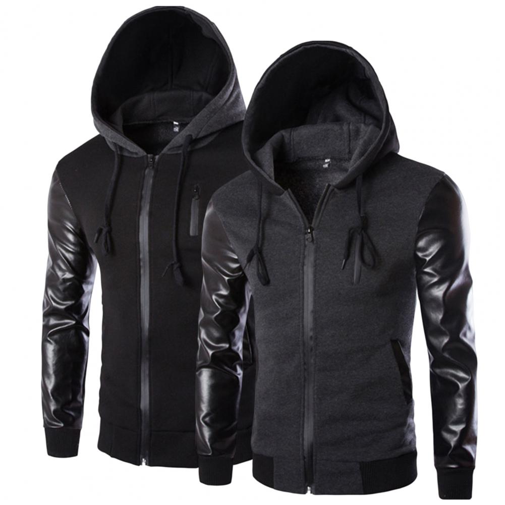 Veste en similicuir pour homme, sweats à capuche avec poches, coupe-vent militaire PVD, printemps, automne