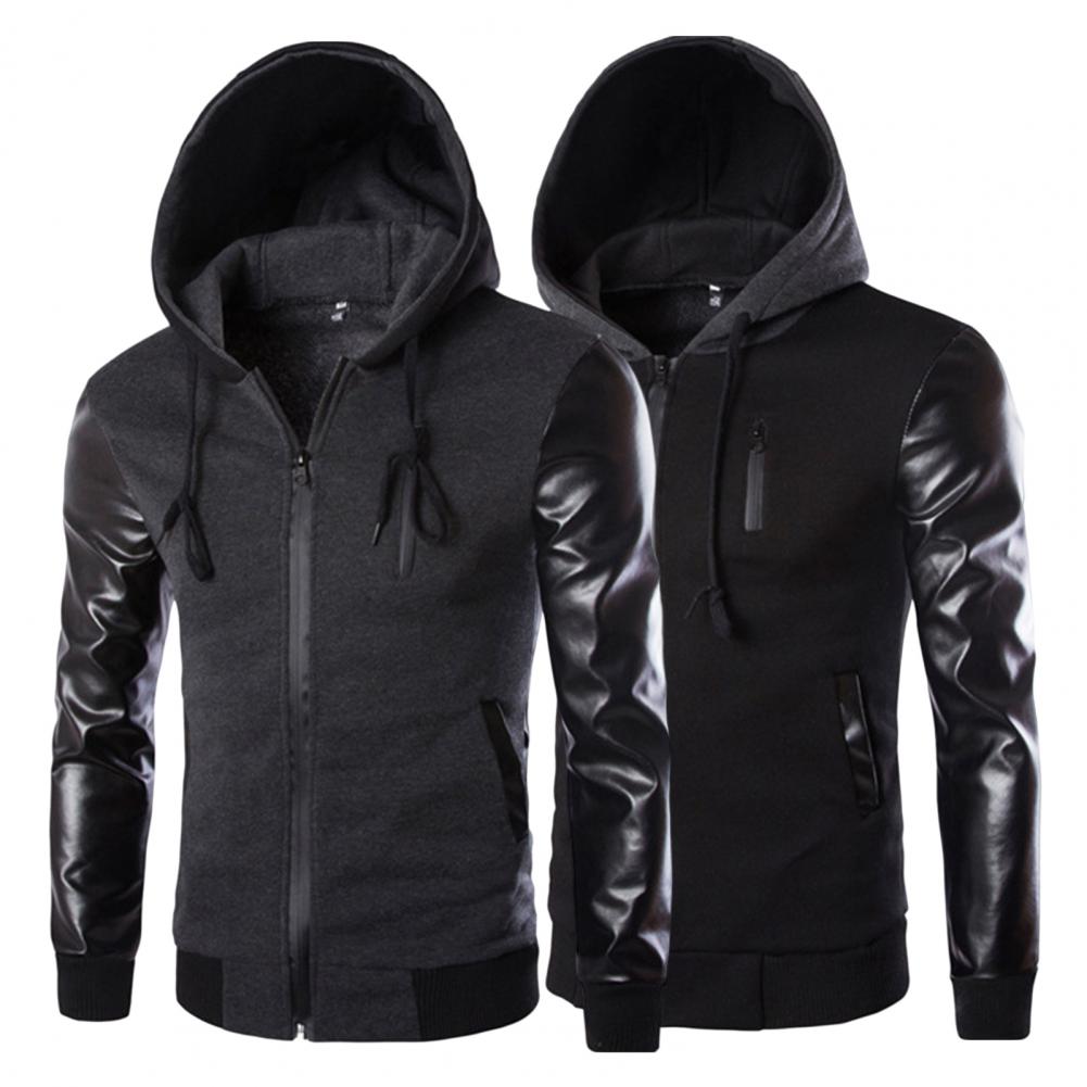 Veste en similicuir pour homme, sweats à capuche avec poches, coupe-vent militaire PVD, printemps, automne