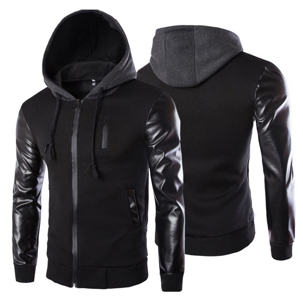 Veste en similicuir pour homme, sweats à capuche avec poches, coupe-vent militaire PVD, printemps, automne