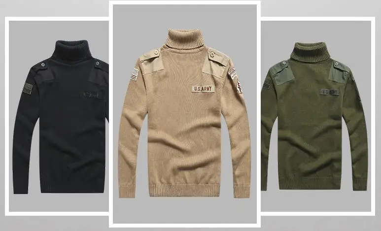 BONOMEGA-Pull Militaire à Col Haut pour Homme, Design Patch, Style Dull Armée, Décontracté, Optique, Automne Hiver