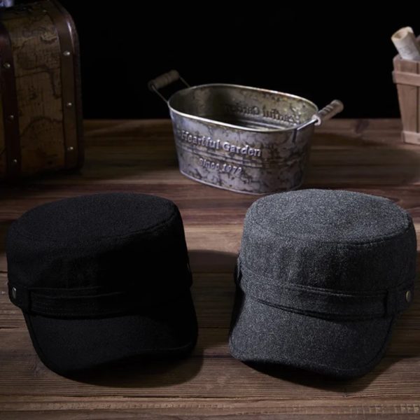 Casquette plate en feutre pour papa, chapeau militaire en laine pour homme d'âge moyen et homme d'élan, casquettes de baseball décontractées pour hommes, 55-60cm, automne et hiver 2024 – Image 6