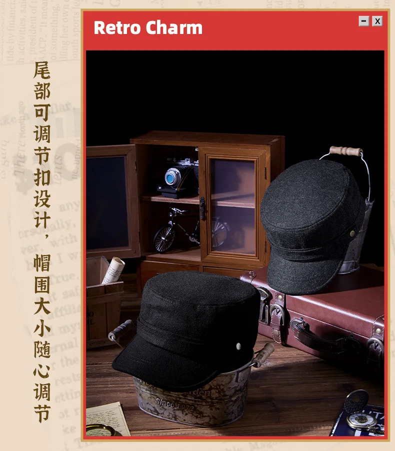 Casquette plate en feutre pour papa, chapeau militaire en laine pour homme d'âge moyen et homme d'élan, casquettes de baseball décontractées pour hommes, 55-60cm, automne et hiver 2024