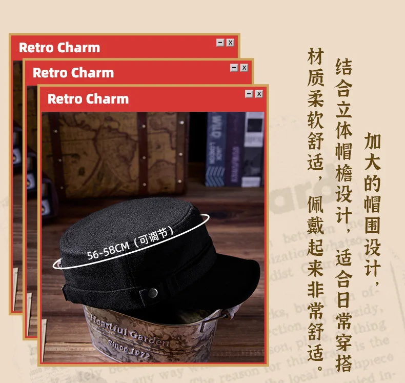 Casquette plate en feutre pour papa, chapeau militaire en laine pour homme d'âge moyen et homme d'élan, casquettes de baseball décontractées pour hommes, 55-60cm, automne et hiver 2024