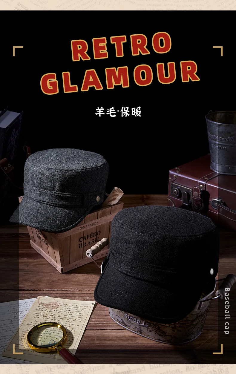 Casquette plate en feutre pour papa, chapeau militaire en laine pour homme d'âge moyen et homme d'élan, casquettes de baseball décontractées pour hommes, 55-60cm, automne et hiver 2024