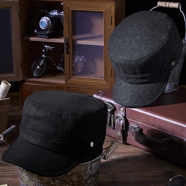 Casquette plate en feutre pour papa, chapeau militaire en laine pour homme d'âge moyen et homme d'élan, casquettes de baseball décontractées pour hommes, 55-60cm, automne et hiver 2024 – Image 4