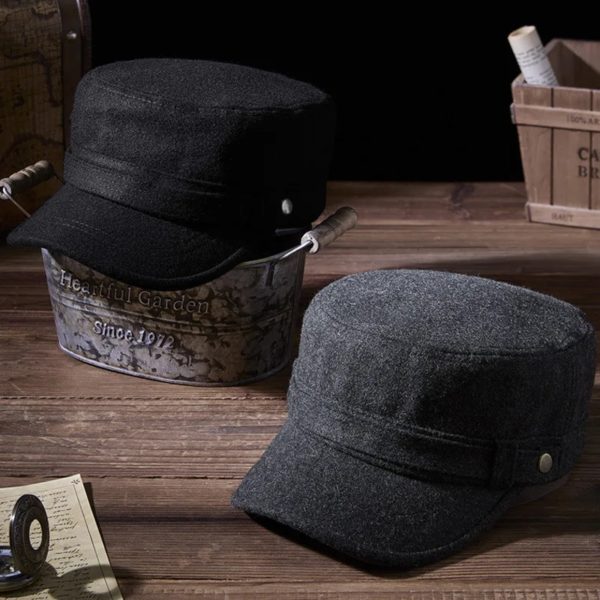 Casquette plate en feutre pour papa, chapeau militaire en laine pour homme d'âge moyen et homme d'élan, casquettes de baseball décontractées pour hommes, 55-60cm, automne et hiver 2024 – Image 5
