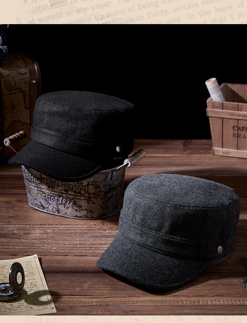 Casquette plate en feutre pour papa, chapeau militaire en laine pour homme d'âge moyen et homme d'élan, casquettes de baseball décontractées pour hommes, 55-60cm, automne et hiver 2024