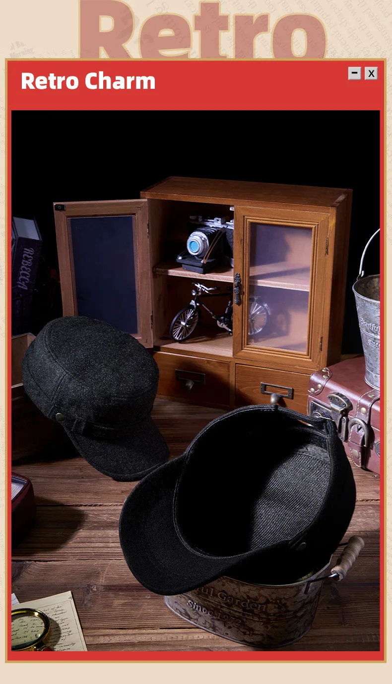 Casquette plate en feutre pour papa, chapeau militaire en laine pour homme d'âge moyen et homme d'élan, casquettes de baseball décontractées pour hommes, 55-60cm, automne et hiver 2024