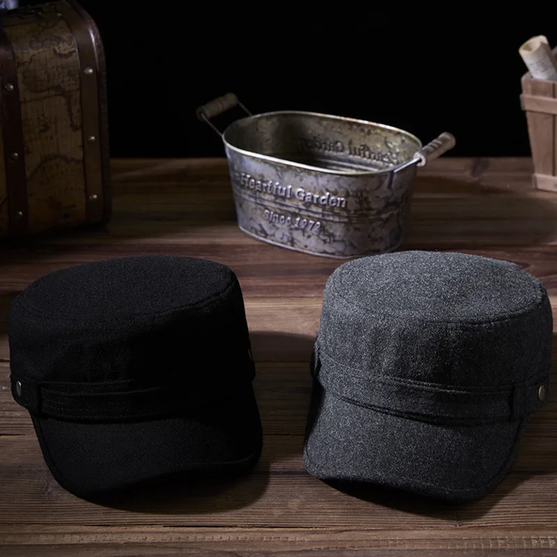 Casquette plate en feutre pour papa, chapeau militaire en laine pour homme d'âge moyen et homme d'élan, casquettes de baseball décontractées pour hommes, 55-60cm, automne et hiver 2024