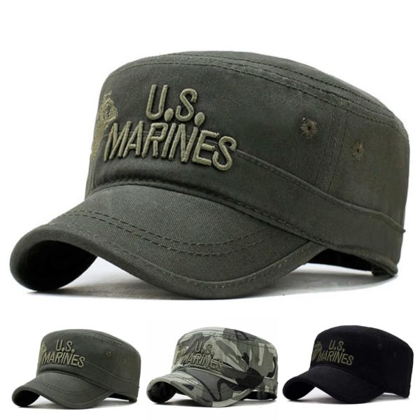 Casquette militaire brodée lettre US MARINES pour hommes, chapeaux décontractés réglables, casquettes plates unisexes, printemps, automne, extérieur
