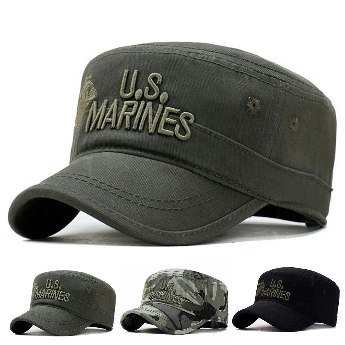 Casquette militaire brodée lettre US MARINES pour hommes, chapeaux décontractés réglables, casquettes plates unisexes, printemps, automne, extérieur