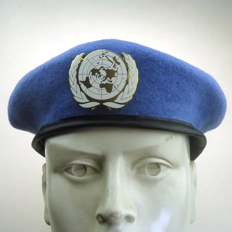 Casquette des forces de maintien de la paix des Nations Unies, chapeau militaire avec badge de l'ONU, épingle en métal Casquette des forces de maintien de la paix des Nations Unies, chapeau militaire avec badge de l'ONU, épingle en métal
