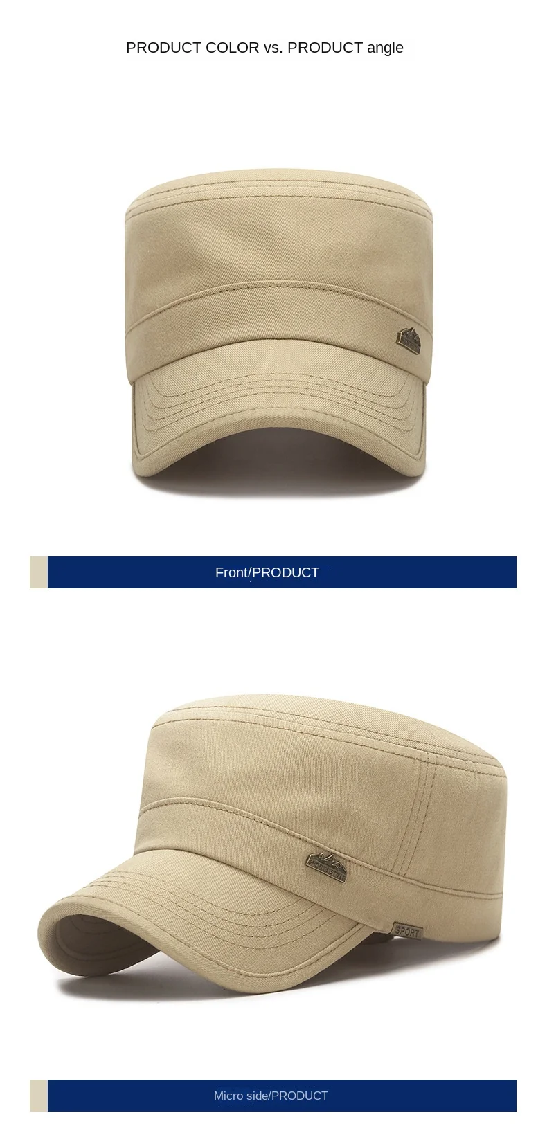 Casquette militaire unisexe en coton sergé, chapeau plat pour hommes, sports de plein air d'été, papa, respirant, uni, document